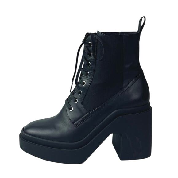 Clergerie Noam Womens Black Leather Lace Up Block Heels Platforn Ankle Boots 7.5 - Picture 1 of 8